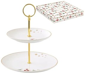 Karácsonyi Porcelán süteményes állvány 2 emeletes 16/21 cm díszdobozban Let it Snow