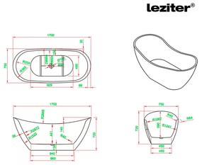 Flow szabadon álló fürdőkád 170x75x72 cm fekete