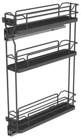 Konyhai fémrács, 200mm, bal oldalra szerelhető, antracit, teljes kihúzás, csillapított záródás, rejtett fióksín, 3 kosár SIGE, Infinity Line 002