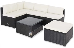 Casaria® Kerti rattan szett Rouen - fekete/krém párnák