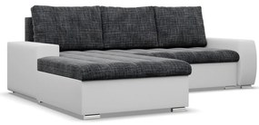 Toronto sarokkanapé, 2 ágyneműtartóval, fonott + műbőr, baloldali, sötétszürke - fehér