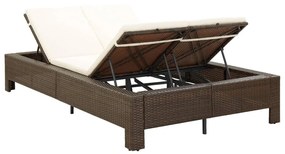Barna kétszemélyes polyrattan napozóágy párnával