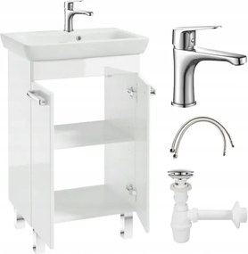 Lakkozott álló fürdőszobaszekrény mosdóval 55x80cm csaptelep szifon