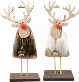 Fából készült rénszarvas dekoráció szőrmével
