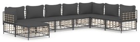 8 részes antracitszürke polyrattan kerti ülőgarnitúra párnákkal