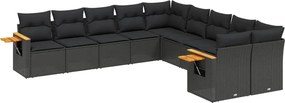 vidaXL 10 részes fekete polyrattan kerti ülőgarnitúra párnákkal