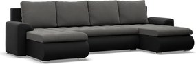 Tokio U alakú sarokkanapé, 3 ágyneműtartóval, bársony + műbőr, univerzális oldal, szürke - fekete