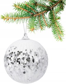 Karácsonyfadísz flitterekkel fehér-ezüst 10 cm díszített dísz nagy