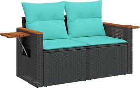 vidaXL kétszemélyes fekete polyrattan kerti kanapé párnákkal