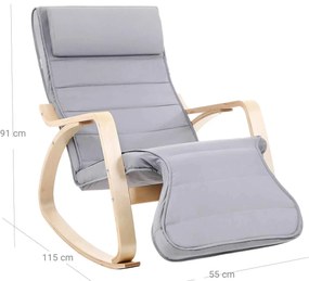 Hintaszék, relaxációs szék 5 irányban állítható lábtartó, világosszürke