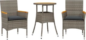 vidaXL 3részes szürke polyrattan/akácfa kerti étkezőgarnitúra párnával