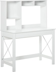 HOMCOM Tárolós Íróasztal, Könyvespolc, Modern Fa Íróasztal Polccal és Nagy Írófelülettel Kis Terekhez, 105 x 50 x 137,5 cm, Fehér | Aosom