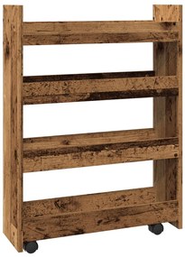 4 szintes antik fa színű szerelt fa keskeny tárolókocsi