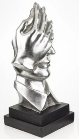 Bond design ezüst emberi arc kézfejjel műanyag mellszobor asztali dekoráció fekete talpon 54x23x23cm