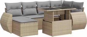 vidaXL 7 részes bézs polyrattan kerti ülőgarnitúra párnákkal