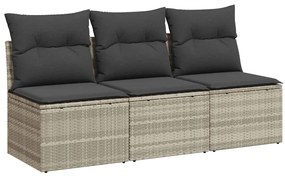 vidaXL 3 személyes világosszürke polyrattan kerti kanapé párnával