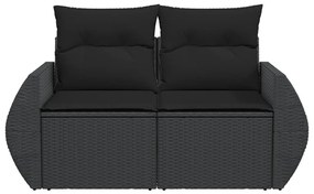 2 személyes fekete polyrattan kerti kanapé párnával