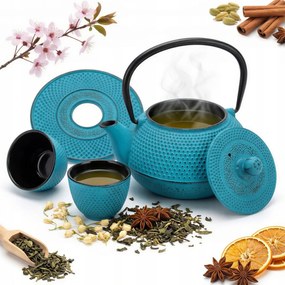 Öntöttvas Vízforraló 1,5L Teáskanna 2x Csésze Teafőző Alátét +szűrő