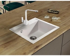 SINK Quality Mosogató Quality Ferrum, konyhai gránit mosogató 565x510x205 mm + szifon, fehér, SKQ-FER.W.1K60.X