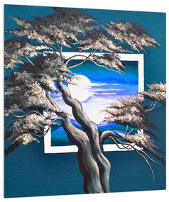 Kék kép - fa a napkeltekor (30x30 cm)