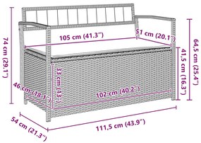 bézs polyrattan kerti tárolópad párnával