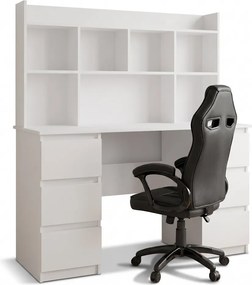 KUBA íróasztal 130x51x146 cm, felső polccal, fehér + Drift székkel, állítható, fekete