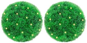 2 db zöld mesterséges boxwood gömbök LED fényekkel 22 cm
