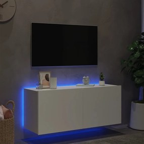 fehér falra szerelhető TV-szekrény LED-lámpákkal 100x35x41 cm