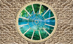 Fotótapéta Ablak a vízeséshez kő vinil 254x184 +ragasztó