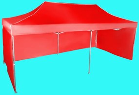 Gyorsan összecsukható sátor 3x6m - alumínium, Piros, 3 oldalfal