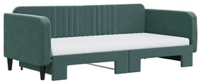 sötétzöld kihúzható bársony heverő matraccal 100 x 200 cm