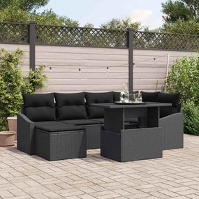 vidaXL Kerti Kanapé Szett 7 pcs Fekete Poli rattan, porfestett acél