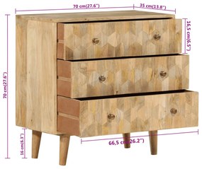 tömör mangófa fiókos szekrény 70 x 35 x 70 cm