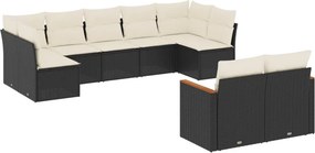 vidaXL 9 részes fekete polyrattan kerti ülőgarnitúra párnákkal