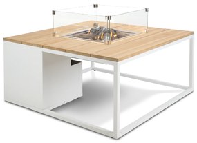 COSI gázkandallóval ellátott asztal - Cosiloft 100 típus, fehér váz / teakfa tetejű
