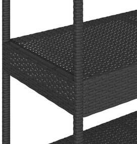 3 szintes fekete polyrattan és tömör akácfa zsúrkocsi