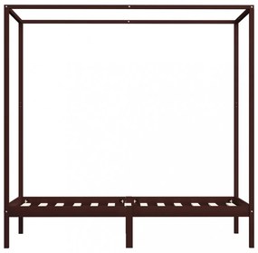 sötétbarna tömör fenyőfa baldachinos ágykeret 90 x 200 cm
