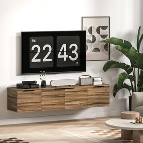 HOMCOM Fali TV állvány 65" tévékhez, TV szekrény 3 szekrénnyel és eltávolítható polcokkal, nappaliba, hálószobába és társalgóba, 150x35x32 cm, Barna |