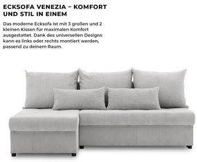 Venezia sarokkanapé, kordbársony, univerzális oldal, hab töltet, szürke