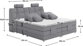 Elektromos állítható ágy, boxspring, szürke, 180x200, POLERMA NEW