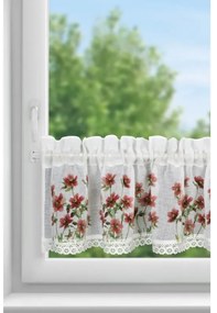 Isa piros virágos vitrázs függöny etaminból Fehér 30x150 cm