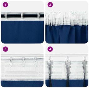 Függönyök függönyökkel 2 pcs Sötétkék 225x140cm Poliészter