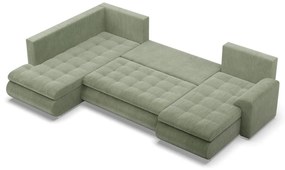 Tokio U sarokkanapé, 3 ágyneműtartóval, kordbársony, baloldali, zöld