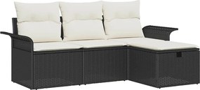 vidaXL Kerti Kanapé Szett 4 pcs Fekete és krémszínű Poli rattan