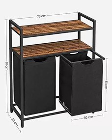 Szennyestartó, polccal kihúzható és levehető ruhatartó zsákkal 2x46L, rusztikus fekete.