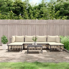 7 részes antracitszürke polyrattan kerti ülőgarnitúra párnákkal