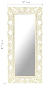kézzel faragott fehér tömör mangófa tükör 110 x 50 cm