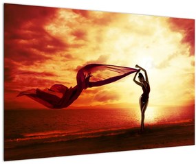 Kép - egy nő sziluettje a naplementében (90x60 cm)