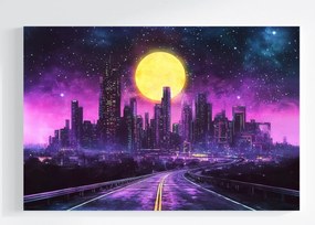 Vászonkép Canvas Cyberpunk Synthwave Város Felhőkarcolók Út 60x40
