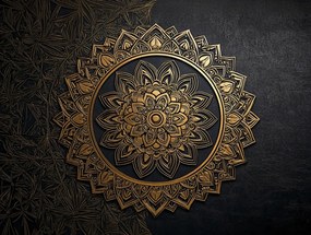Vászonkép Canvas Mandala Fekete Arany Harmónia Wellbeing Zen 100x75